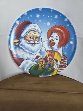 Kids Holiday Character Plate – Blue Santa & Clown Design